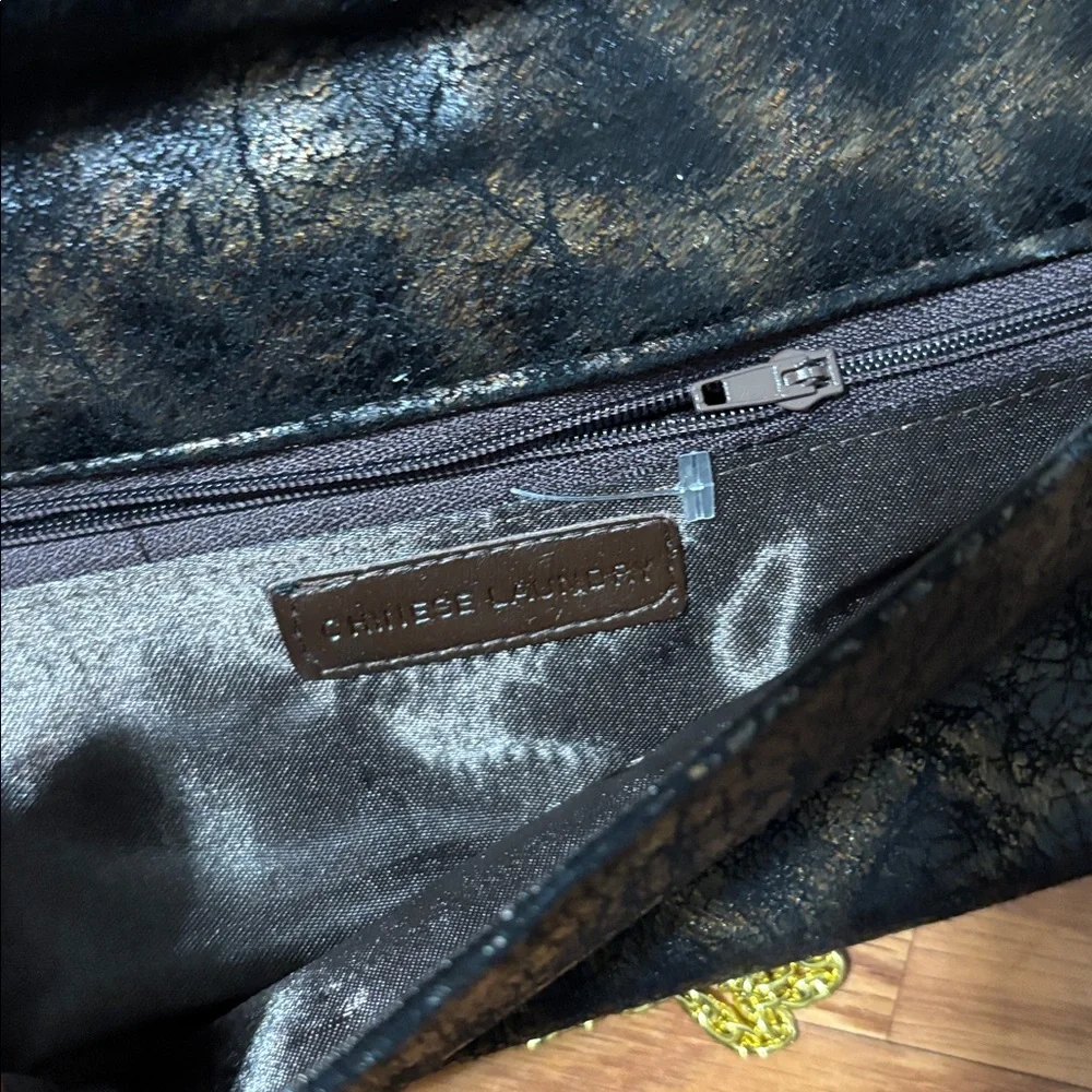 Chinese Laundry Black Satchel with Gold Chain
